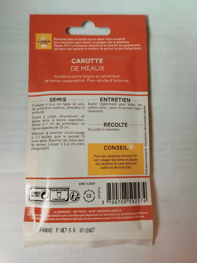 Carotte Longue Lisse de Meaux