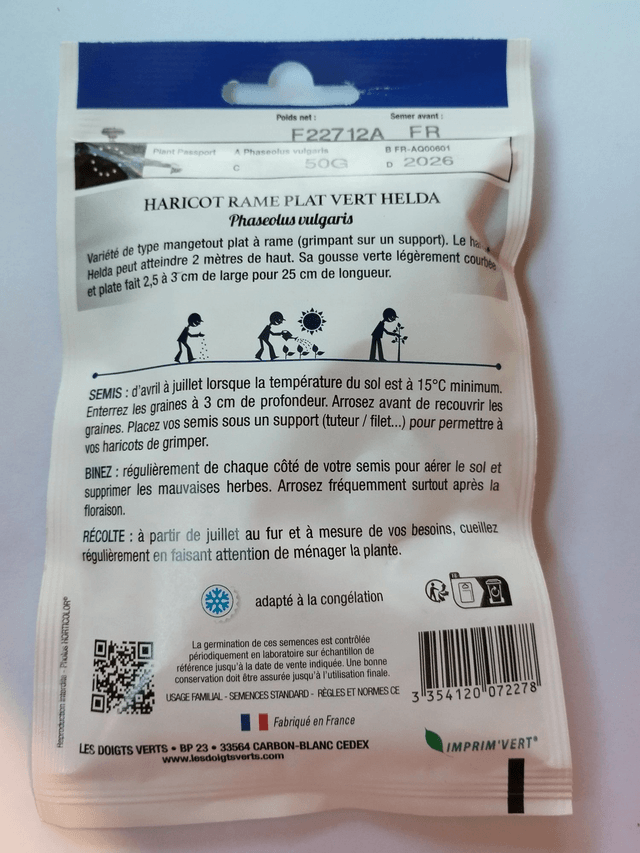 Haricot à rame plat vert Helda