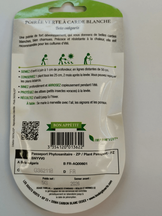 Poirée Verte a carde blanche