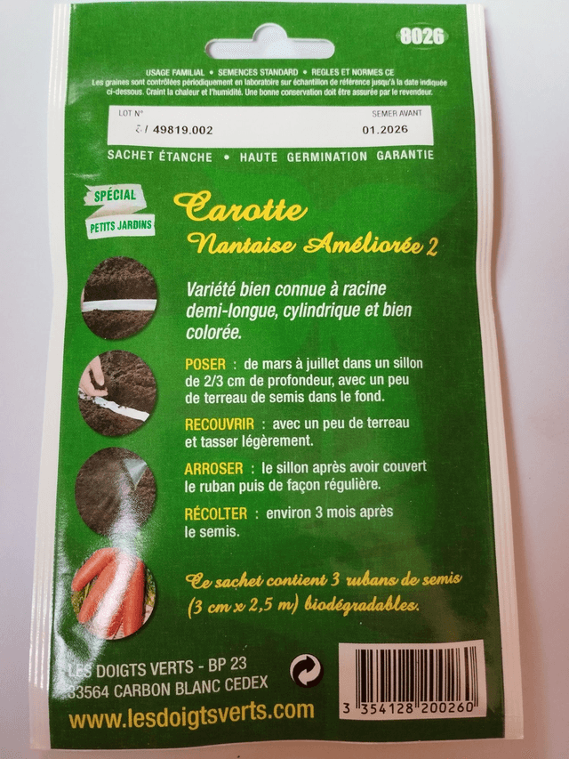 Carotte Nantaise améliorée en ruban spécial petit jardin